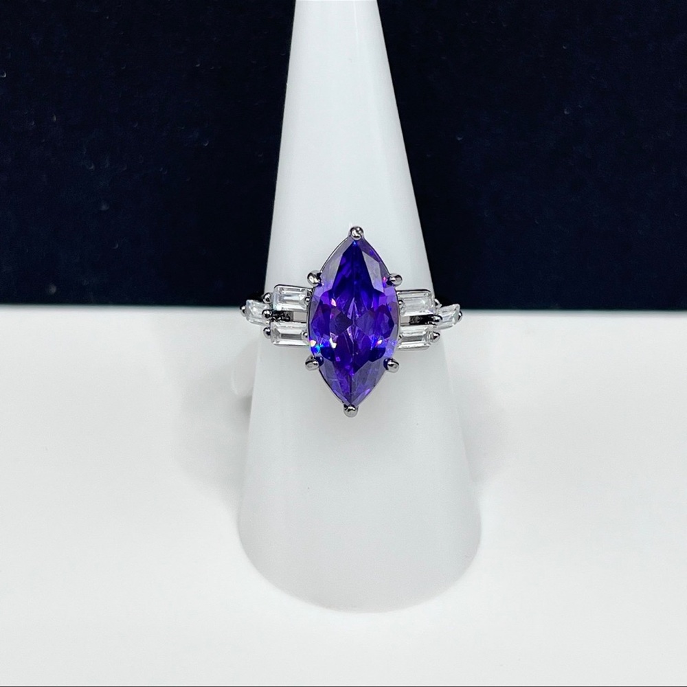 Bomb Party Marquise-Cut Purple Stone Ring in Silver Tone